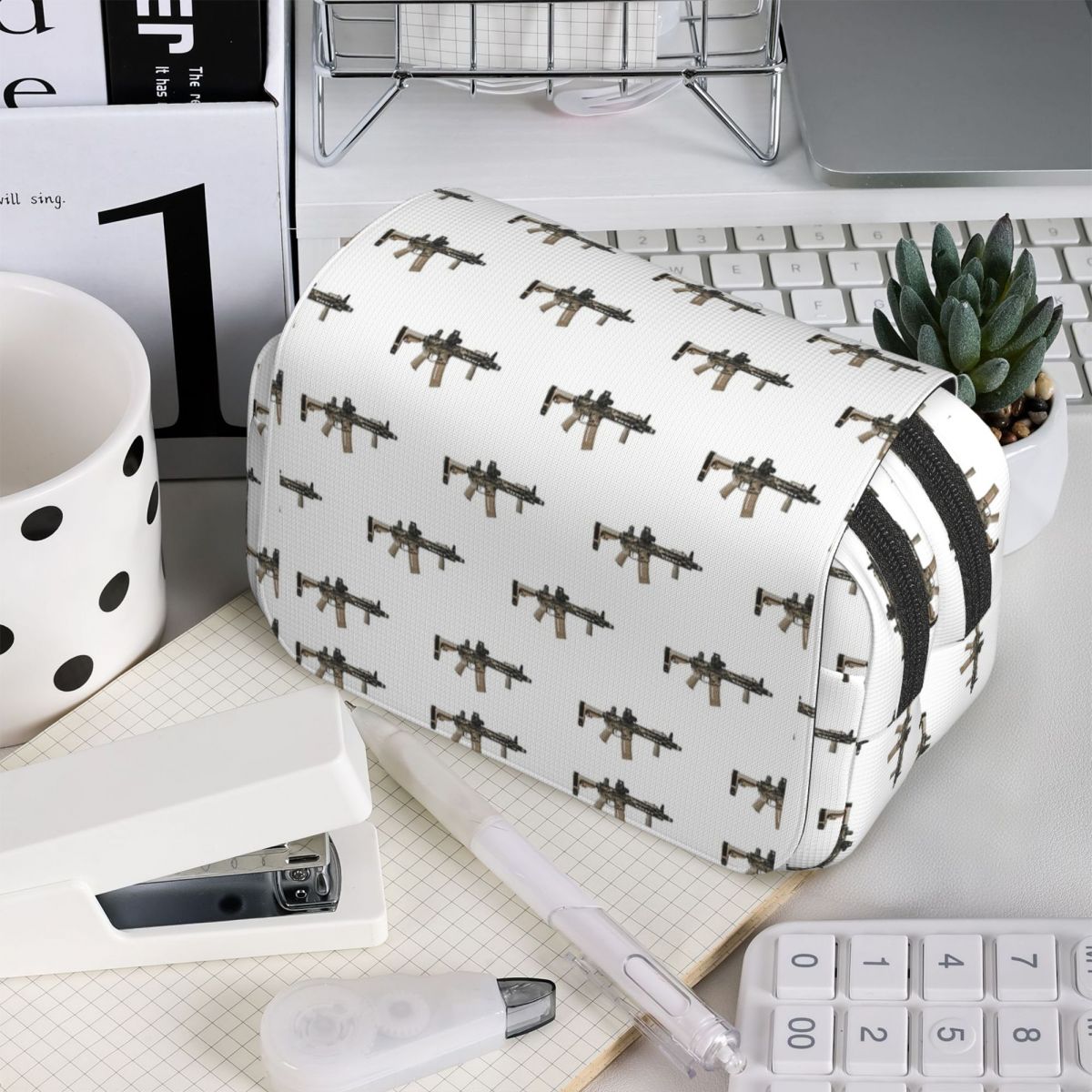 AR-15 Tan Camo Gun - White Pen - Tan Stationery & Office Supply 评论和价格
